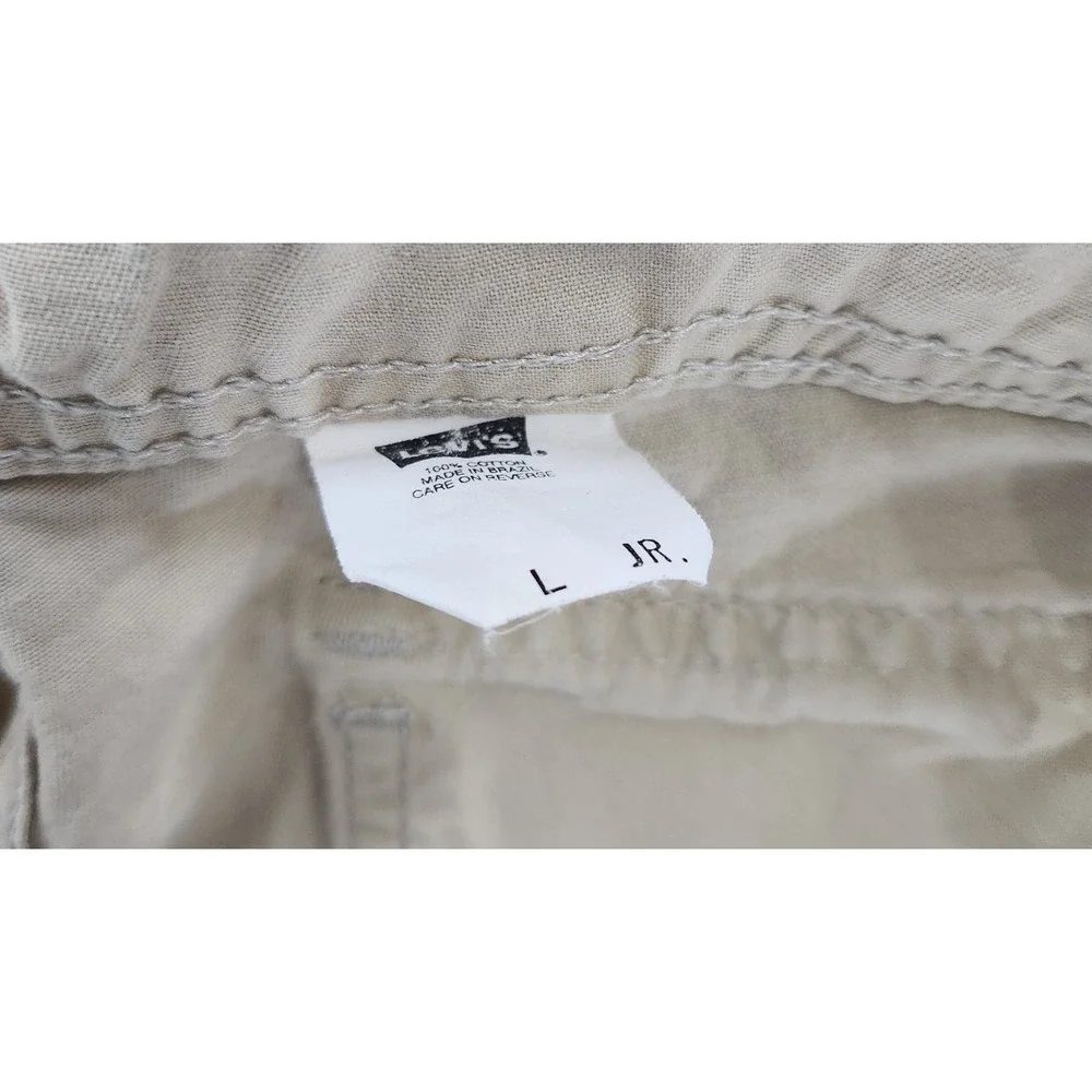 Levis Junior Tan Khaki Cargo Capri Pants Drawstring Cotton Size L JR